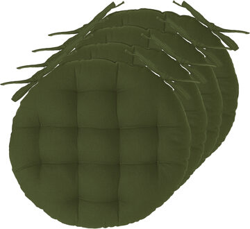Atmosphera Stoelkussens rond - 4x - olijfgroen - katoen - 38 x 6.5 cm - wicker zitkussen