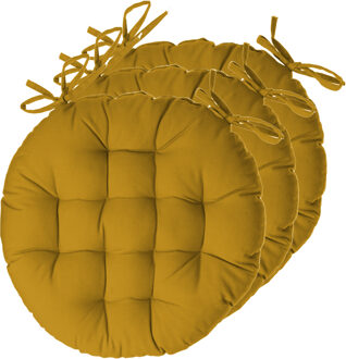 Atmosphera Stoelkussens rond - 6x - okergeel - katoen - 38 x 6.5 cm - wicker zitkussen