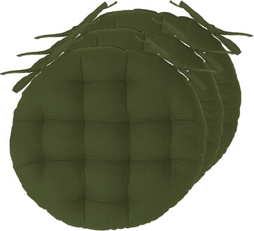 Atmosphera Stoelkussens rond - 6x - olijfgroen - katoen - 38 x 6.5 cm - wicker zitkussen