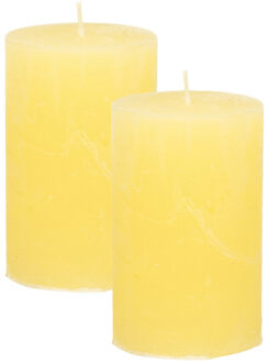 Atmosphera Stompkaars - 2x - geel - 5 x 8 cm - klein rustiek model - cilinderkaars - kaars
