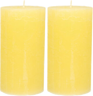 Atmosphera Stompkaars - 2x - geel - 7 x 13 cm - rustiek model - cilinderkaars - kaars