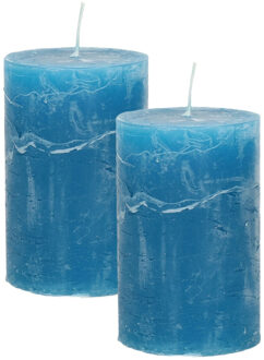 Atmosphera Stompkaars - 2x - helder blauw - 5 x 8 cm - klein rustiek model - cilinderkaars - kaars