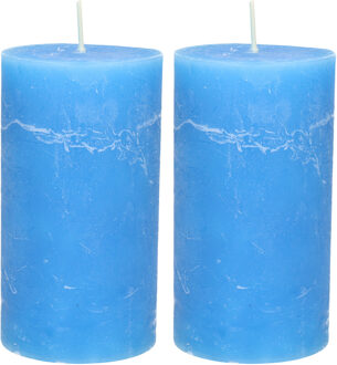 Atmosphera Stompkaars - 2x - helder blauw - 7 x 13 cm - rustiek model - cilinderkaars - kaars