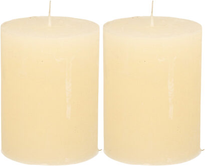 Atmosphera Stompkaars - 2x - ivoor wit - 7 x 9 cm - middel rustiek model - cilinderkaars - kaars