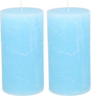 Atmosphera Stompkaars - 2x - licht blauw - 7 x 13 cm - cilinderkaars - rustiek model