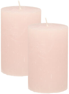 Atmosphera Stompkaars - 2x - licht roze - 5 x 8 cm - klein rustiek model - cilinderkaars - kaars
