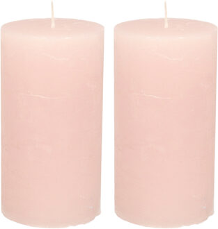 Atmosphera Stompkaars - 2x - licht roze - 7 x 13 cm - cilinderkaars - rustiek model