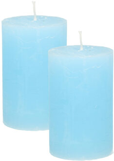 Atmosphera Stompkaars - 2x - lichtblauw - 5 x 8 cm - klein rustiek model - cilinderkaars - kaars