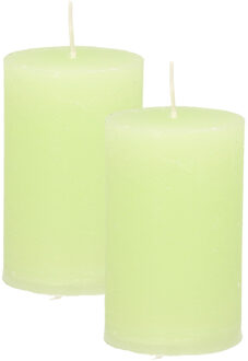 Atmosphera Stompkaars - 2x - lime groen - 5 x 8 cm - klein rustiek model - cilinderkaars - kaars
