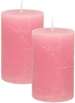 Atmosphera Stompkaars - 2x - oudroze - 5 x 8 cm - klein rustiek model - cilinderkaars - kaars