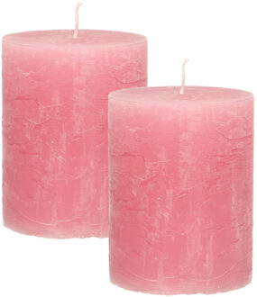 Atmosphera Stompkaars - 2x - oudroze - 7 x 9 cm - middel rustiek model - roze - cilinderkaars - kaar
