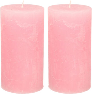 Atmosphera Stompkaars - 2x - roze - 7 x 13 cm - rustiek model - cilinderkaars - kaars