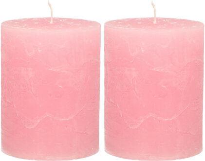 Atmosphera Stompkaars - 2x - roze - 7 x 9 cm - middel rustiek model - cilinderkaars - kaars