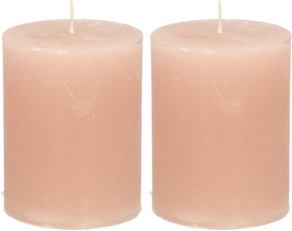 Atmosphera Stompkaars - 2x - taupe - 7 x 9 cm - cilinderkaars - middel rustiek model