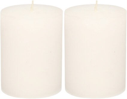 Atmosphera Stompkaars - 2x - wit - 7 x 9 cm - middel rustiek model - cilinderkaars - kaars