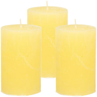 Atmosphera Stompkaars - 3x - geel - 5 x 8 cm - klein rustiek model - cilinderkaars - kaars