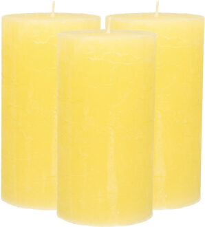Atmosphera Stompkaars - 3x - geel - 7 x 13 cm - rustiek model - cilinderkaars - kaars