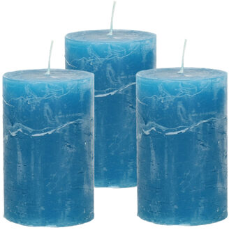 Atmosphera Stompkaars - 3x - helder blauw - 5 x 8 cm - klein rustiek model - cilinderkaars - kaars