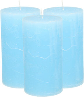 Atmosphera Stompkaars - 3x - licht blauw - 7 x 13 cm - cilinderkaars - rustiek model