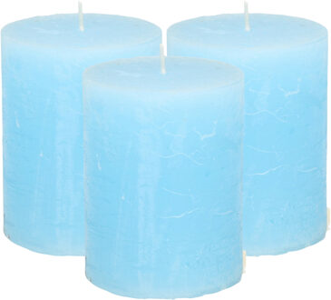 Atmosphera Stompkaars - 3x - licht blauw - 7 x 9 cm - middel rustiek model - cilinderkaars - kaa