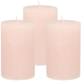 Atmosphera Stompkaars - 3x - licht roze - 5 x 8 cm - klein rustiek model - cilinderkaars - kaars