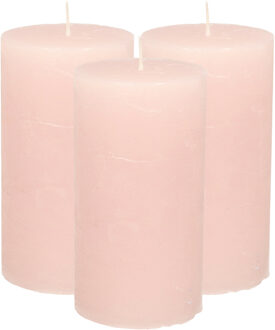 Atmosphera Stompkaars -3x - licht roze - 7 x 13 cm - cilinderkaars - rustiek model