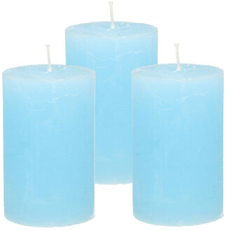 Atmosphera Stompkaars - 3x - lichtblauw - 5 x 8 cm - klein rustiek model - cilinderkaars - kaars