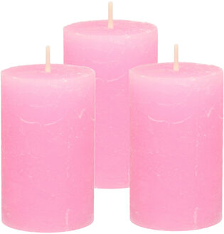 Atmosphera Stompkaars - 3x - roze - 5 x 8 cm - klein rustiek model - cilinderkaars - kaars