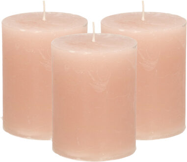 Atmosphera Stompkaars - 3x - taupe - 7 x 9 cm - cilinderkaars - middel rustiek model