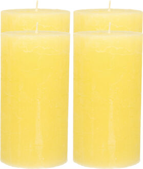 Atmosphera Stompkaars - 4x - geel - 7 x 13 cm - rustiek model - cilinderkaars - kaars
