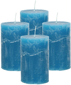 Atmosphera Stompkaars - 4x - helder blauw - 5 x 8 cm - klein rustiek model - cilinderkaars - kaars