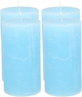 Atmosphera Stompkaars - 4x - licht blauw - 7 x 13 cm - cilinderkaars - rustiek model