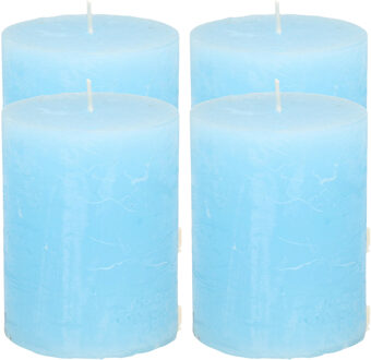 Atmosphera Stompkaars - 4x - licht blauw - 7 x 9 cm - middel rustiek model - cilinderkaars - kaa