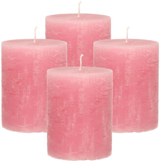 Atmosphera Stompkaars - 4x - oudroze - 7 x 9 cm - middel rustiek model - roze - cilinderkaars - kaar