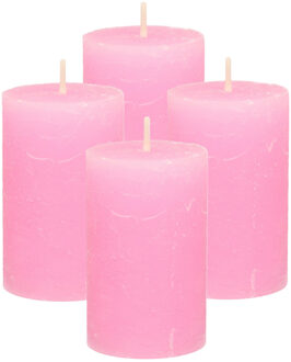 Atmosphera Stompkaars - 4x - roze - 5 x 8 cm - klein rustiek model - cilinderkaars - kaars