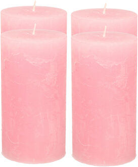 Atmosphera Stompkaars - 4x - roze - 7 x 13 cm - rustiek model - cilinderkaars - kaars