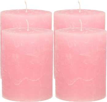 Atmosphera Stompkaars - 4x - roze - 7 x 9 cm - middel rustiek model - cilinderkaars - kaars
