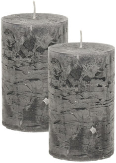 Atmosphera Stompkaars/cilinderkaars - 2x - antraciet - 5 x 8 cm - klein rustiek model