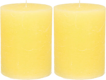 Atmosphera Stompkaars/cilinderkaars - 2x - geel - 7 x 9 cm - middel rustiek model