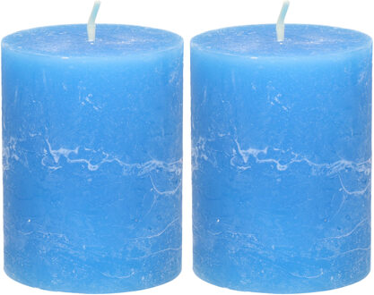 Atmosphera Stompkaars/cilinderkaars - 2x - helder blauw - 7 x 9 cm - middel rustiek model