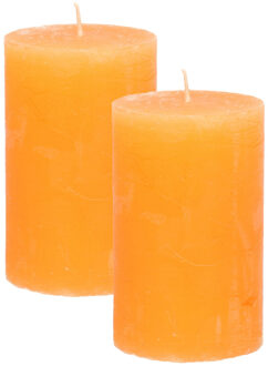 Atmosphera Stompkaars/cilinderkaars - 2x - oranje - 5 x 8 cm - klein rustiek model