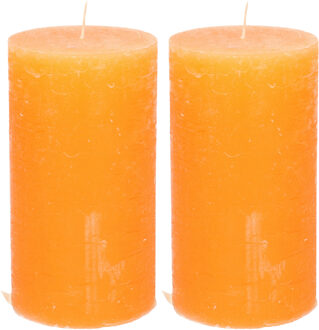 Atmosphera Stompkaars/cilinderkaars - 2x - oranje - 7 x 13 cm - rustiek model