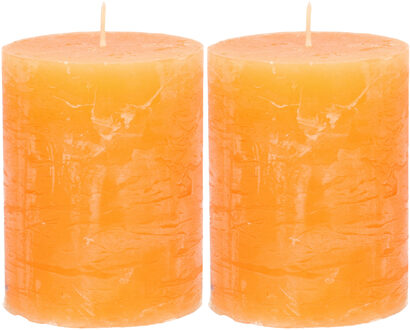 Atmosphera Stompkaars/cilinderkaars - 2x - oranje - 7 x 9 cm - middel rustiek model