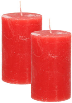 Atmosphera Stompkaars/cilinderkaars - 2x - rood - 5 x 8 cm - klein rustiek model