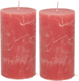 Atmosphera Stompkaars/cilinderkaars - 2x - rood - 7 x 13 cm - rustiek model