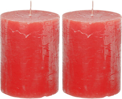 Atmosphera Stompkaars/cilinderkaars - 2x - rood - 7 x 9 cm - middel rustiek model