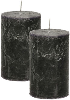 Atmosphera Stompkaars/cilinderkaars - 2x - zwart - 5 x 8 cm - klein rustiek model