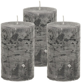 Atmosphera Stompkaars/cilinderkaars - 3x - antraciet - 5 x 8 cm - klein rustiek model