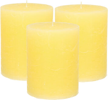 Atmosphera Stompkaars/cilinderkaars - 3x - geel - 7 x 9 cm - middel rustiek model