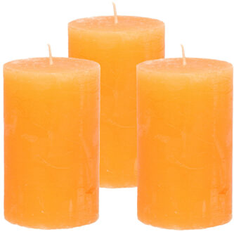 Atmosphera Stompkaars/cilinderkaars - 3x - oranje - 5 x 8 cm - klein rustiek model